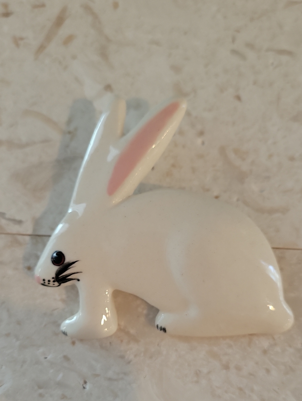 White and Pink Rabbit Brooch - Ceramic Women’s Pin
